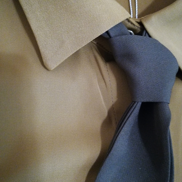 Mustard green long sleeve blouse with tie - Picture 2 of 3